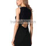 Sexy Black V Neck Plain Dresses Fashion Design Empty Back Bodycon Dress for Wholesale thumbnail-4