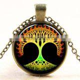 XP-TGN-LT-154 Lady Mandala Gemstone Dome Cabochon Antique Time Gem Necklace In Glass