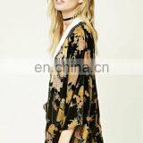 Beautiful Design Floral Print Three Quarter Length Sleeve Contemporary Velvet Kimono CK009 thumbnail-2