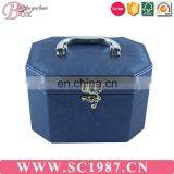 Lock Can Carry Irregular Blue Leather Box With Mirror
