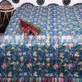 Stylish Home Decor Sari Quilt Designer Kantha Gudari Flower Prints Bedspread Handmade Cotton Bed Cover