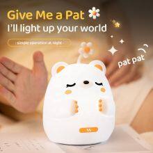 High Quality LED USB Rechargeable Soft Silicone Night Light Cartoon Bear Patting Lamp Bedroom Decor Touch Sensor Table Light thumbnail-4