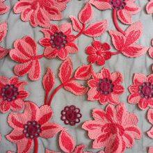 XF6046 Hot Pink Luxury Embroidery Lace Fabric Fashion Design Mesh Fabric For Dress thumbnail-2