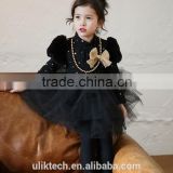 2015 new korean kids model dress black and white vintage princess skirt long sleeved dress100-140cm
