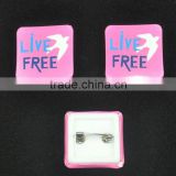 low price square plastic back party button badge