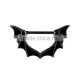 Black Surgical Steel Bat Wing Nipple Clicker Ring thumbnail-1