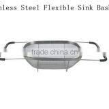 Over the Sink Stainless Steel Mesh Fruit Colander Strainer With Extending Rubber-Grip Arms thumbnail-2