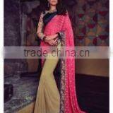 Sanctified Hot Pink Satin Chiffon Designer Saree/buy Online Designer Sarees