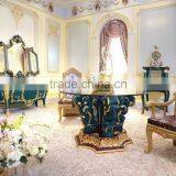 French Neoclassical Luxury Peacock Green Wooden Carving Small Round Dining Table Central Table / European Dining Room Furniture thumbnail-1