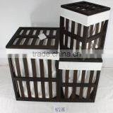 Household Essentials White Wood Open Slats Laundry Hamper With Lid and Cotton Liner thumbnail-5