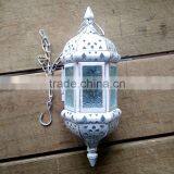 Morocco Europe White Iron Candlestick Hanging Ornaments Holders Multi Color Glass Wedding Candle Holder Free Shipping thumbnail-4