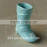 9 Inch Shoe Shape Ceramic Vases Solid Blue thumbnail-1