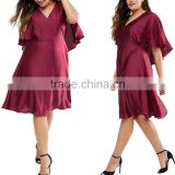 The Casual plus size women Butterfly Sleeve Sexy V neck straight short dresses for fat lady .