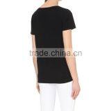 Wholesale Women Black Short Sleeve V-neck Marl Finish Cotton Jersey T-shirt(DQE0157T) thumbnail-3