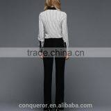 Office Lady Fashion Design Contrast Collar Cuff Striped Shirt thumbnail-3
