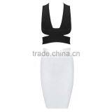 2015 New Summer Cirss-Cross Sexy Bodycon Knee Length Two Piece Bandage Dress Apricot/Black/White thumbnail-3