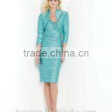 Formal Knee Length Long Sleeve Satin Mother Evening Dresses for Wedding thumbnail-2