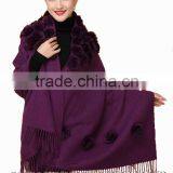 CX-B-P-37B Genuine Rabbit Fur Flower 2015 New Women Shawl thumbnail-5