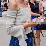 Runwaylover 125 Europe Style 2017 Ladies Sexy Off-Shoulder Knitted Flare Sleeve Blouse thumbnail-2