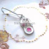 Wholesale Fashion Enamel Pink and Crystal Slipper Charm Key Chain With Silver Plated