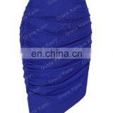 Grace Karin Occident Women's Solid Blue Color High Stretchy Pleated Pencil Skirt CL008930-1 thumbnail-2