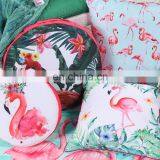 China Supply Custom High Quality T-spun Round Shape Flamingo Toucan Print Pillow Seat Cushion thumbnail-4