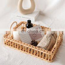 Rustic Vintage Bamboo Serving Tray, Storage Basket Platters Plate for Breakfast thumbnail-3