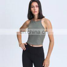 Women's High Neck Strappy Yoga Sports Bras With Removable Pads Fitness Crop Tank Tops For Ladies thumbnail-3