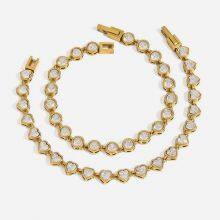 Stainless Steel Tennis Bracelet Gold Plated Cubic Zirconia Adjustable Waterproof Hypoallergenic Women Jewelry thumbnail-3