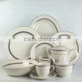 47 PCS broadside round shape new bone china black leaf pattern using platinum decorated price competitive dinner set