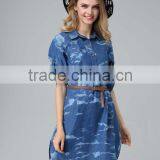 2016 Good Quality Garment Factory Wholesales Price Women's Retro Classic Denim Shirt Dress Washed Casual Denim Dresses Turkey thumbnail-3