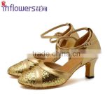 Wholesale yellow sequins ladies fashion latin dancing shoes