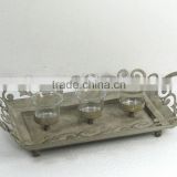3 places metal candle holder w/rectangle tray