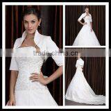 A-line Spaghetti Staps Embroidery Satin Wedding Dress With a Half-lengh Sleeves Jacket XYY-k20 thumbnail-1