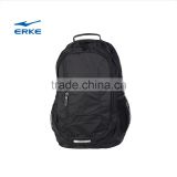 ERKE simple style black grey polyester school laptop backpack bag with front pocket and side mesh pockets for wholesale