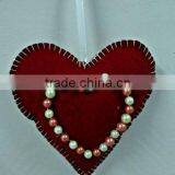 Red Velvet Heart With Glass Beads X-Mas Hanging,Ornament & Decoration for Christmas Tree thumbnail-1