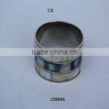 Two Shades Mother of Pearl Mosaic Brass Napkin Ring With Silver Plating thumbnail-1