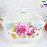 8"Porcelain Microwave Round Pot With Glass Lid thumbnail-2