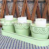 3 in 1 Country Style Home Decor Metal Pot With Tray for Artificial Flower thumbnail-3