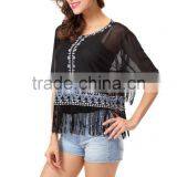 New Fashion Short Sleeve Embroidery Tassel Women Top thumbnail-3