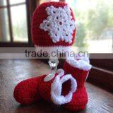 Wholesale Christmas Clothing Knitting Wool Baby Hat Bright Red Trimmed in White Shoes Baby Knitting Clothes thumbnail-2