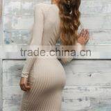 Fashion Knitted Long Sleeve Bodycon Dress Women Vintage Christmas Winter Elegant Sweater Dress Khaki Midi Dresses Chic 2017 thumbnail-3