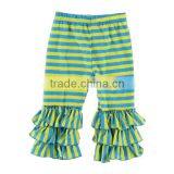 2017 Childrens Boutique Clothing Stripe Kids Capri Girl Triple Ruffle Pants thumbnail-6