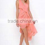 Elegant High-low Designer One Piece Party Dress Woman Pleated Coral Party Dresses thumbnail-4