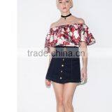 2016 Ladies Floral Printing Cross-collar Boat Neck Strapless Vintage Shirt/blouse thumbnail-1