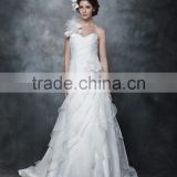 Wholesale Elegant A-line Sweetheart one shoulder Lace wedding gown with Long Sleeves wedding Bridal dress AS284