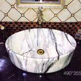 2018 Bathroom Hot Sale Sanitary Ware Round Shape no Hole Above Simple Fashion Black Design Wash Sink Art Marble Basin