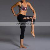 Yihao Sales Low MOQ Legging Sport Women Yoga Capris Spandex /Polyester Side Hollow Custom Yoga Leggings thumbnail-2