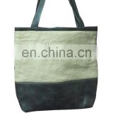 Washed Jute Tote Bag with Leather handle