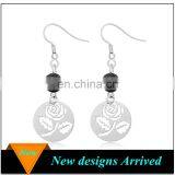 Jewelry Fashion Metal Custom Stainless Steel Rose Flower 8 mm Black Lava Stone Earrings thumbnail-1